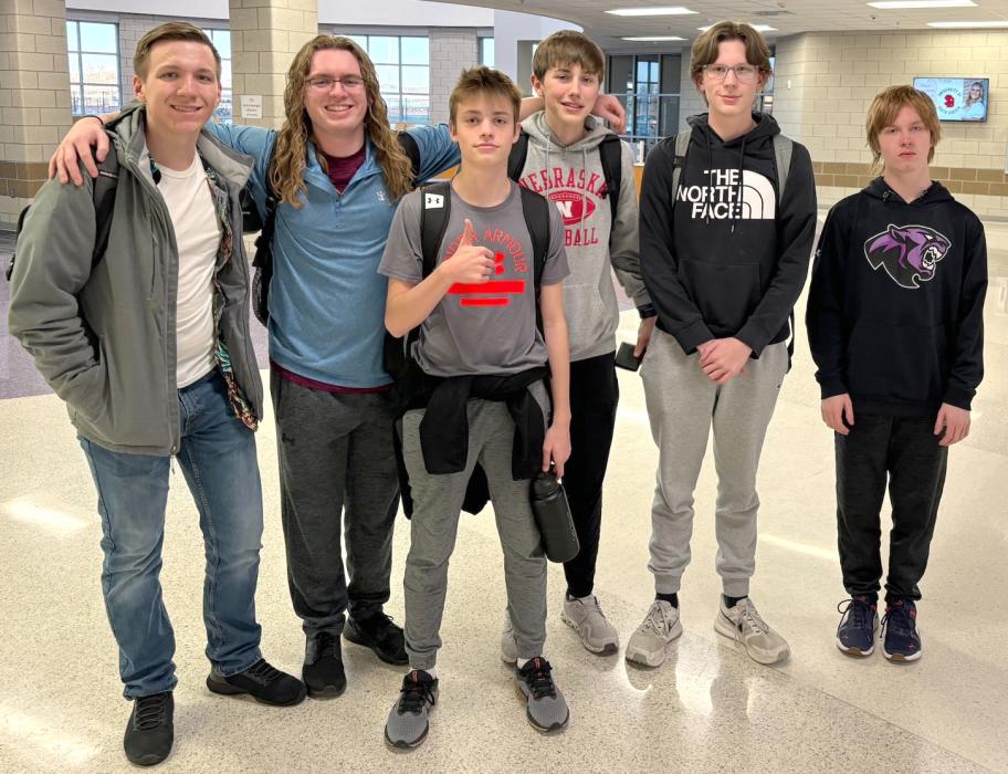 Competitors on for DV at the DAK-XII Conference quiz bowl meet included, from left, Aiden Keenan, Kaleb Haiar, Cody Schutte, Andrew Ferdig, Owen Oberg and Brendan Lindsey. Submitted photo
