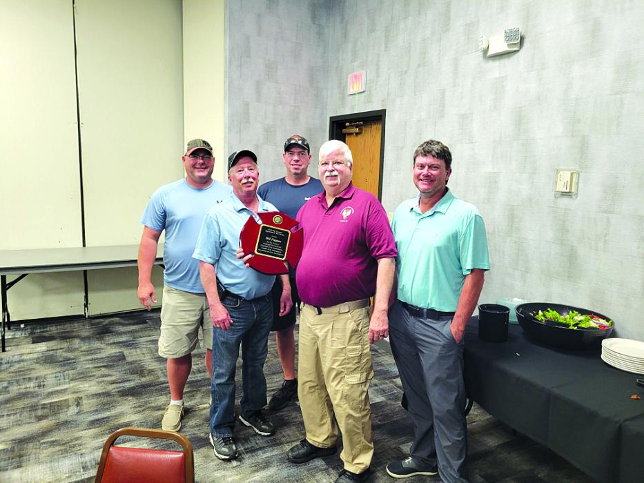On Sept. 20 North Sioux City Fire Chief Bill Pappas was recognized for his 20 plus years of dedicated service as the president of the South Dakota Chapter of International Association of Arson Investigators. Pictured are, from left, Dan Kriese, Paul Coon, Jeremy Scott, Bill Pappas and Barry Maag. Submitted photo