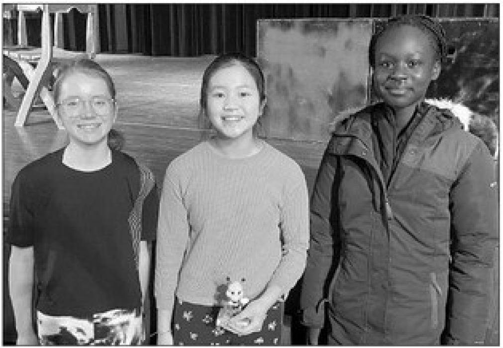 Dakota Valley 6th grade Spelling Bee winners were, from left, 2nd place Mallory Riibe, 1st place Iris Liao and 3rd place Nyemal Deng.